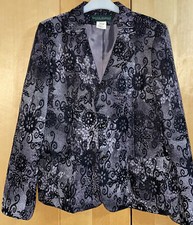 Black Grey Floral Blazer Jacket Size 12 Long Sleeve Tapestry Harve Bernard