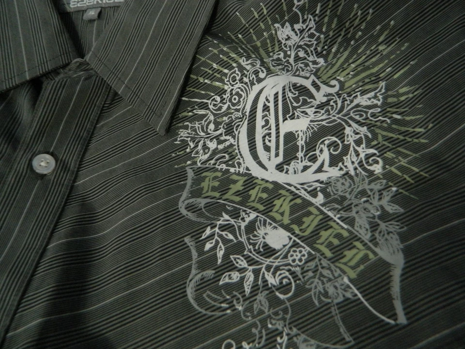 EZEKIEL Men's Dress Shirt Button Up Shirt BLK White Stripes XL  - Image 2 of 4