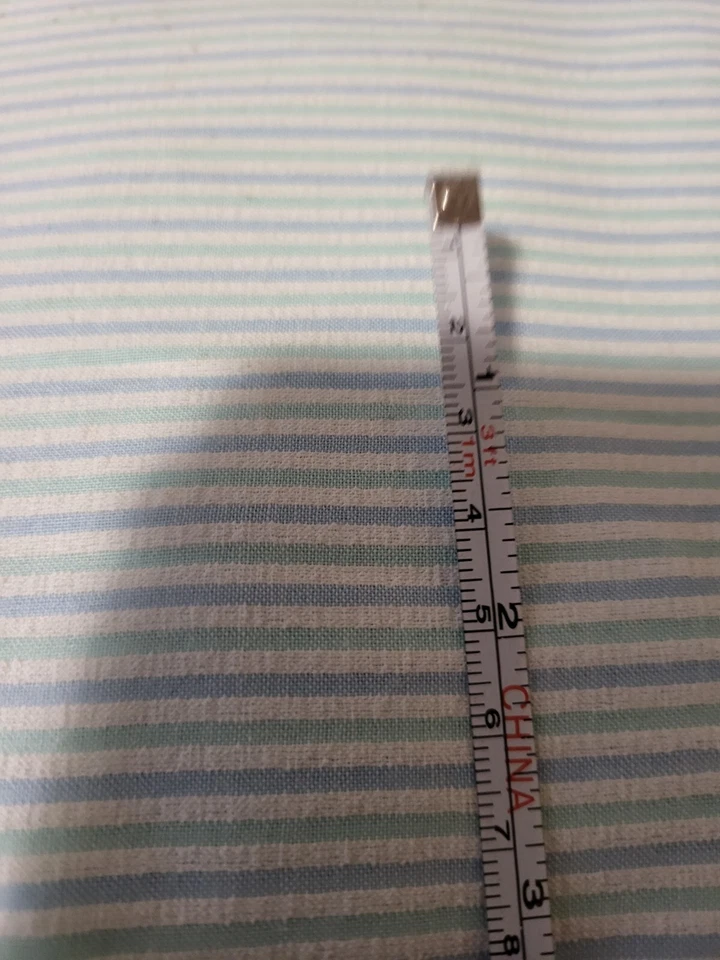 Tela 45" ~ 4yd azul claro y verde a rayas mezcla de algodón material de costura Foto 2 de 2