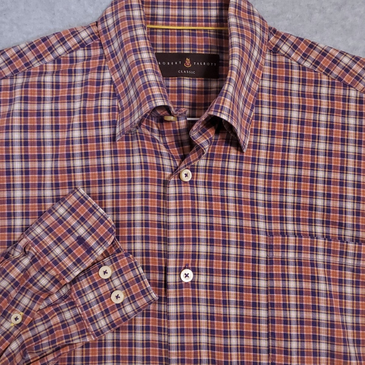 Chemise Robert Talbott Homme, Medium, Orange Brûlé, à Carreaux, Manches Longues