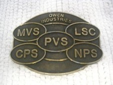 Vintage Owen Industries Metal Products Brass Belt Buckle 3 1/2" x 2 1/2"