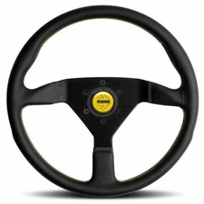 MOMO MONTECARLO Black Leather Yellow Stitching Steering Wheel 350mm 14inch - US