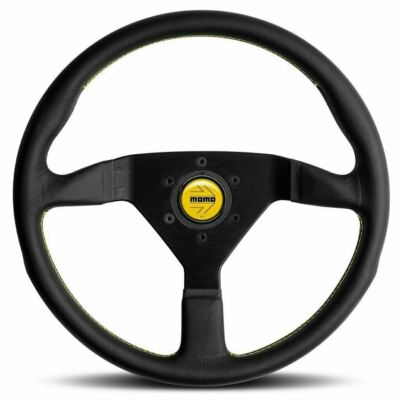 MOMO MONTECARLO Black Leather Yellow Stitching Steering Wheel 350mm