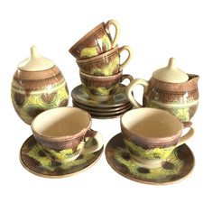 Vintage SERVICE Teeservice handbemalt mit Kännchen Tassen Dose Keramik