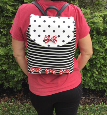 Disney Backpack Minnie Mouse Black White Striped Bag Striped Disney Backpack, Custom Minnie Backpack, Disney  main image 2