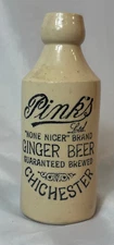 Antique Stoneware Pink's Ltd. Ginger Beer Bottle Chichester "None Nicer" Brand