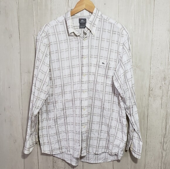 Lacoste Mens Dress Shirt Size 44 White Plaid eBay