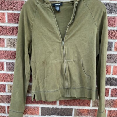 Express Olive Green Khaki Full Zip Up Sweatshirt Hoodie | eBay