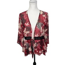 Dress Barn Over Blouse Size PXL Multicolored Tie Front Sheer Lace Floral 3/4 Slv