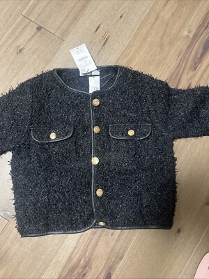 Zara Textured Tweed Metallic Thread Blazer Jacket Size S Small Run Big #mia