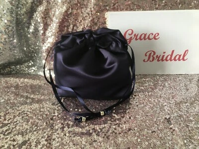 NAVY BLUE SATIN DOLLY BAG BRIDAL MAID. WEDDING PROM FLOWER GIRL *UK MADE/SELLER*