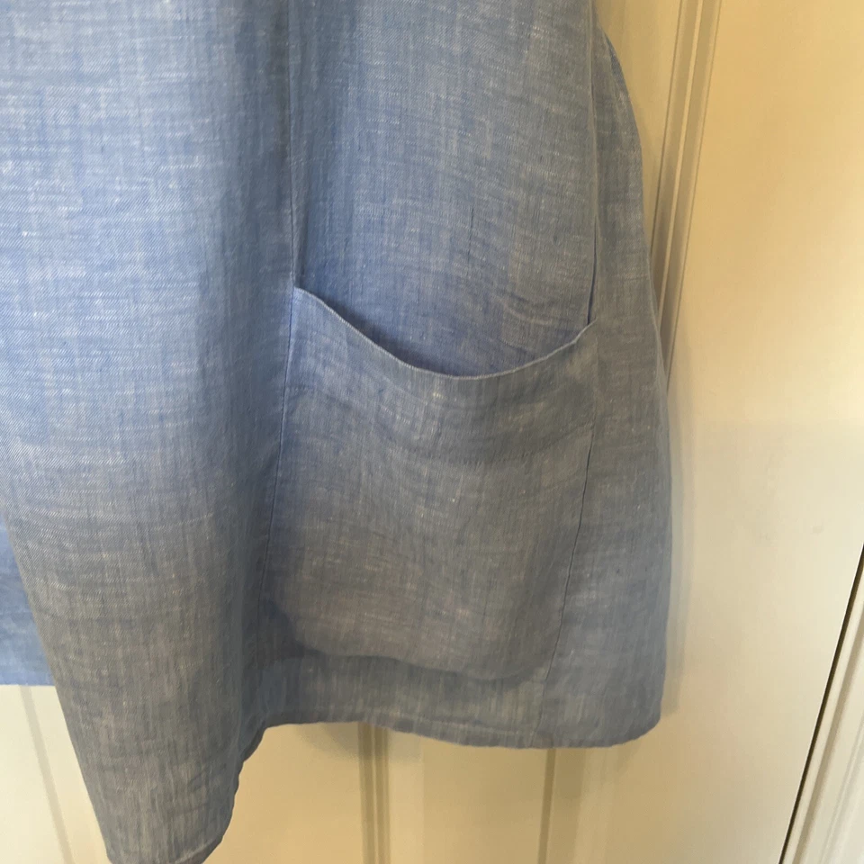 Vestido Kenar Talla 2 Bolsillos Cambio 100% Lino Azul Claro Forrado Darling Pequeño Defecto Foto 2 de 4