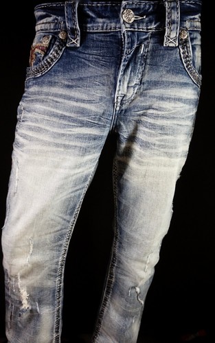 $220 Mens Rock Revival Jeans "Callan" Leather Inserts Boot 34 X 30 - Picture 10 of 13