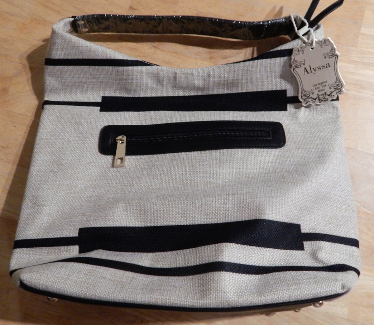 Alyssa Vegan Straw/Black Purse Tote