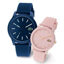 LACOSTE SET 2 2070008 BLUE/PINK SILICONE STRAP 42/36MM MENS AND WOMENS WATCH SET