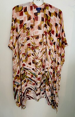 Rachel Roy Open Cover Up Kimono One Size MultiColor Geometric 100% Woven Viscose