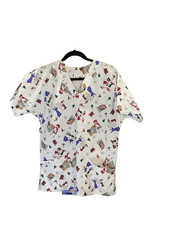 Nursing holiday Christmas V-neck short sleeve scrub top with pockets s/L
