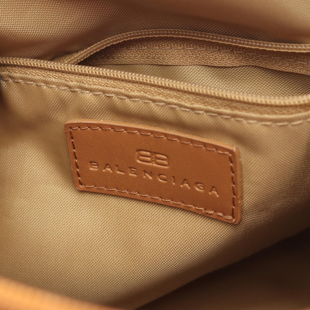 BALENCIAGA BB logo Shoulder Handbag canvas leather Beige Brown