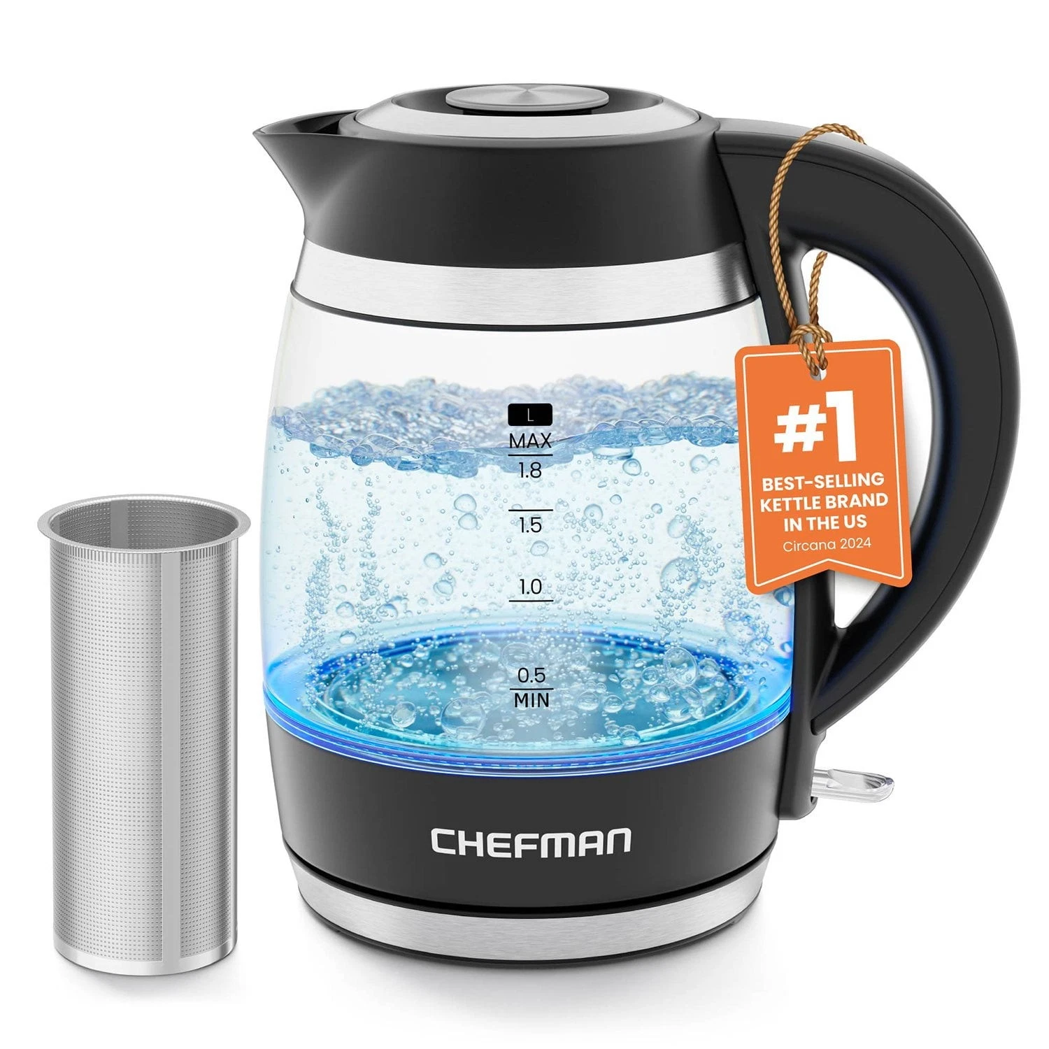 Chefman Fast-Boil 1.8L Electric Kettle, 1500W with Tea Infuser - Free Shipping.