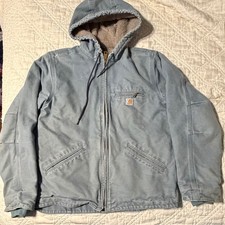 Carhartt WJ141 Sierra Jacket Women Small Blue Sherpa Lined Hooded Duck Coat