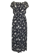 CAPSULE BLACK FLORAL PRINT CRINKLE POM POM TRIM MAXI DRESS - SIZE 22