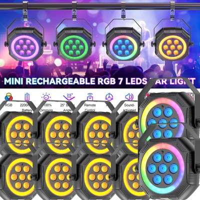 Rechargeable Par Stage Light Battery Powered 7LED DJ Uplights with Remote& Strip