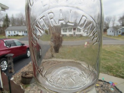 TREQ Milk Bottle Central Dairy Albany NY ALBANY COUNTY Quart Var#3 In Slug Plate