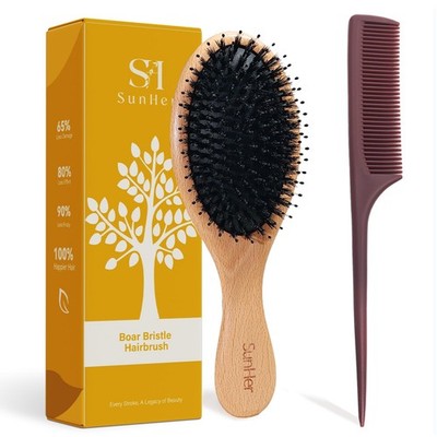 Boar Bristle Hair Brush - Boar and Nylon Bristle Brush for Men Smoothing Deta...