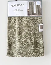 Set/2 Morris & Co 38x96 Window Curtain Panels Green Jaquard Velvet