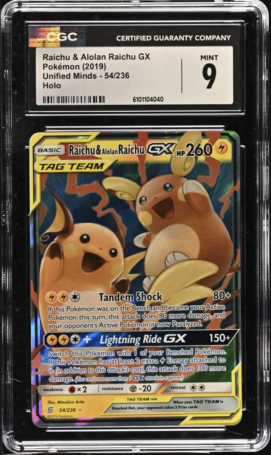 Pokemon Raichu & Alolan Raichu GX 54/236 Unified Minds - CGC 9