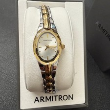 Armitron 75/3313 Womens Oval Faceted Crystal Two-Tone Bracelet Watch New Battery