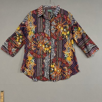 Antica Sartoria Giacomo Cinque Top Womens Medium Multicolor Button Down Cotton