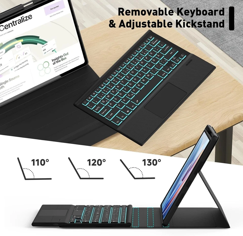Bluetooth Keyboard Case for Lenovo Idea Tab Pro 12.7" 2025 Trackpad & Twill Cove - Image 3 of 4