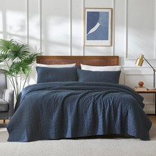 Navy Blue Cotton Quilt Queen Size Bedding Sets with Pillow Shams, Lightweight