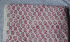 White Pink Hand Block 1 Yard Fabric 100 Cotton NO TARRIF CHARGES 100 KK16