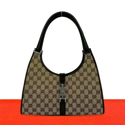 Gucci I i Jackie GG Canvas Leather Genuine Semi Shoulder Bag Handbag Brown r17_0
