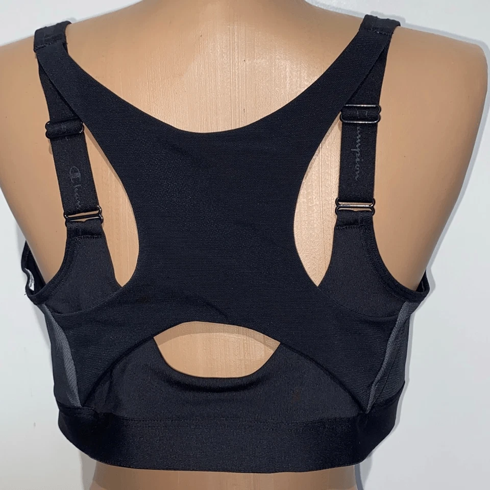 Champion Women's Black Gray Motion Control Front Zip Wirefree Sports Bra Small - Image 3 of 4
