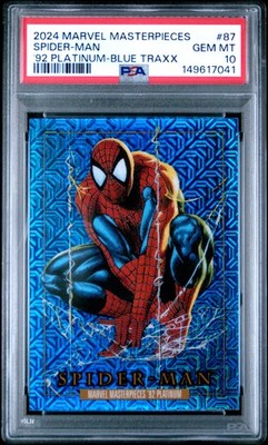 2024 UD MARVEL MASTERPIECES '92 PLATINUM BLUE TRAXX #87 SPIDER-MAN PSA 10