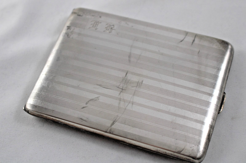 Vintage Sterling Silver Art Deco Style Cigarette Case Engraved Initials 4" x 3"