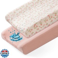 Basumee Muslin Changing Pad Cover Waterproof 2 Pack Baby Changing Table Cover