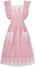 Vintage Aprons for Woman with Pockets Cute Lace Ruffle Adjustable Apron for C...