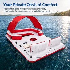 6-Person Inflatable Party Island Lake Float UV Shade Red 12.3x8.6ft