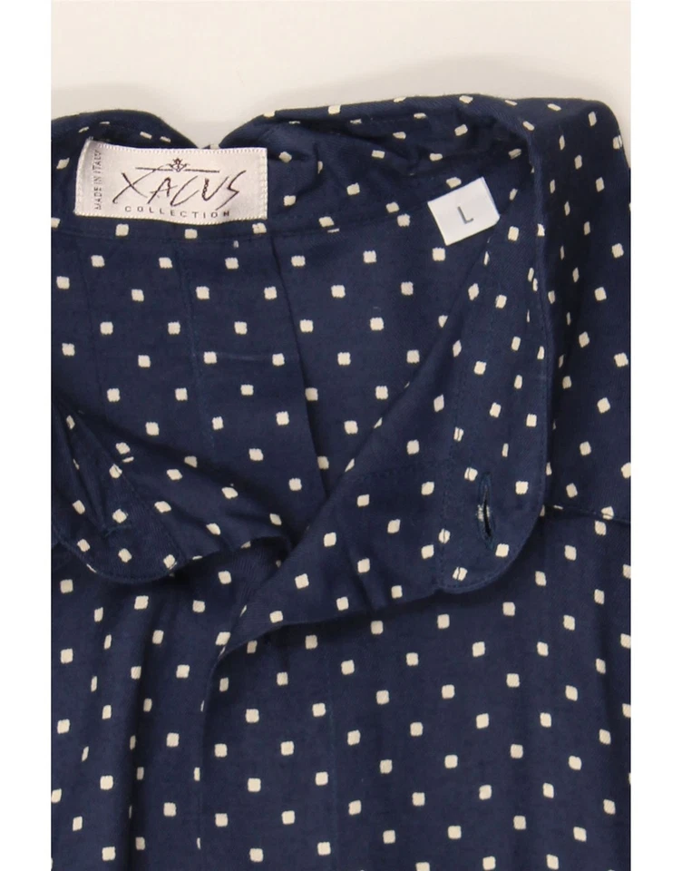 XACUS Mens Shirt Large Navy Blue Spotted Rayon BC06 - Image 3 of 3