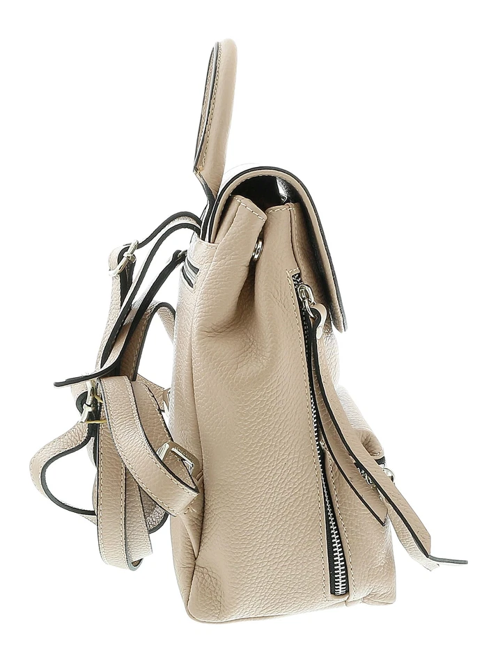 Mochila pequena de couro bege Pierre Cardin - Imagem 3 de 4