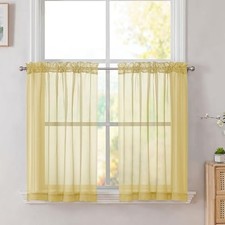Short Sheer Kitchen Curtains 36 inch Length 42"W x 36"L Pack of 2 Yellow