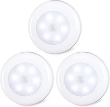 3 Pack 2.8” Motion Sensor Lights Indoor AAA Battery Operated, Stick on LED Puck