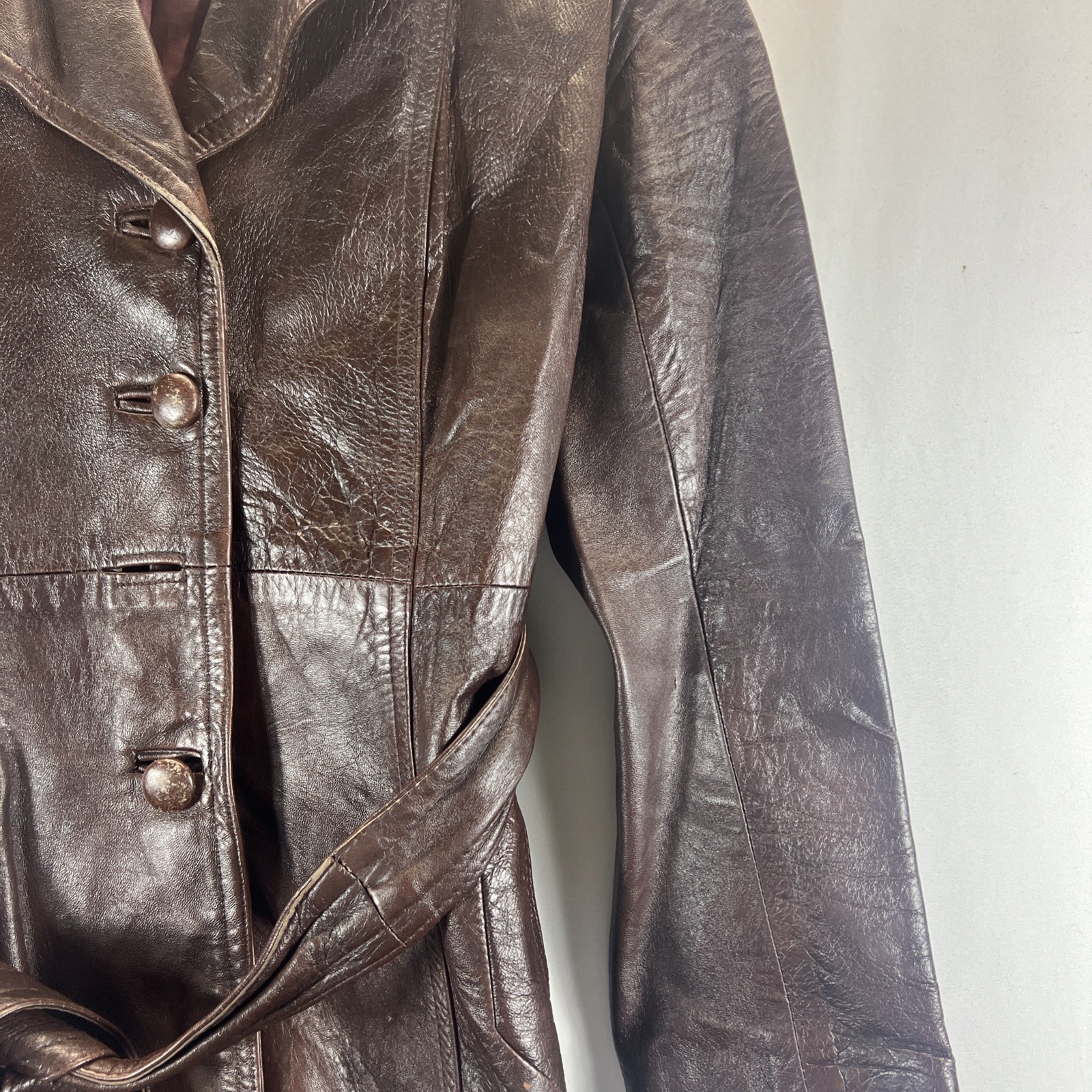 Berman's Brown Full Button Collared Belted Long L… - image 5