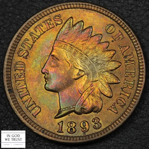 1893 Indian Head Copper Cent 1C (MS UNC) (TONED!!!)