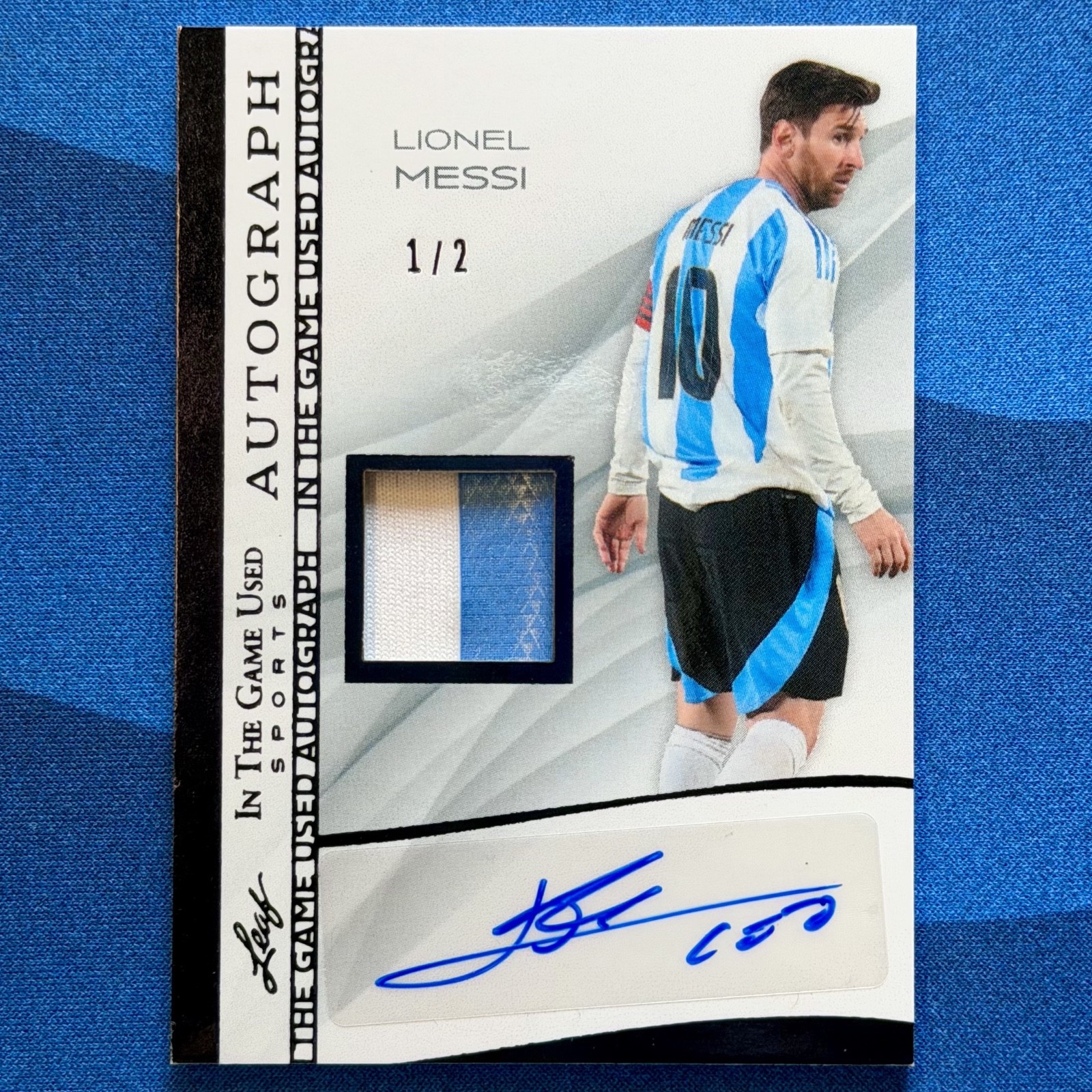 LIONEL MESSI 2025 LEAF IN THE GAME USED #IGA-LM1 ARGENTINA PATCH AUTO 1/2 SSP view 3
