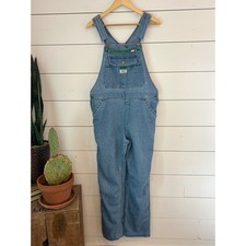 Liberty Overalls Womens Large Blue Denim Green Zipper Bib Workwear Y2K gorpcore